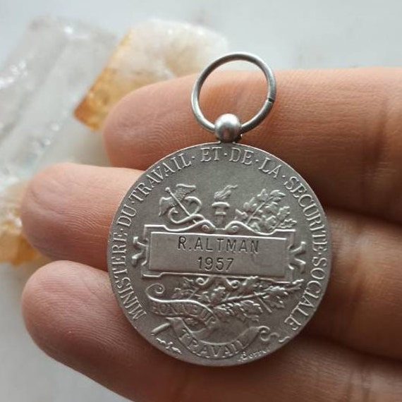Vintage 1957 French Medal Pendant in Solid Hallma… - image 5