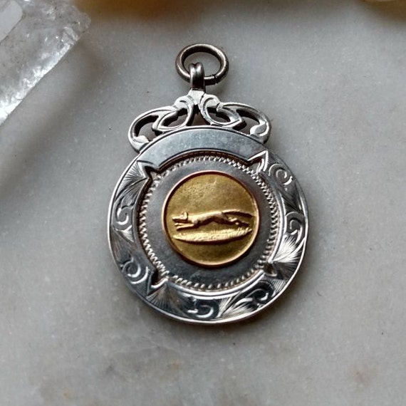 Stunning Vintage Greyhound Fob Medal Pendant in S… - image 2