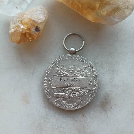 Vintage 1957 French Medal Pendant in Solid Hallma… - image 3