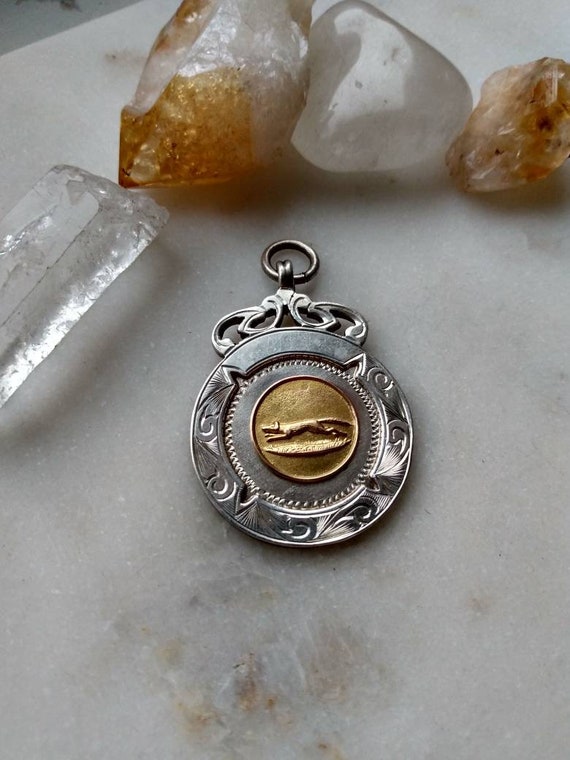 Stunning Vintage Greyhound Fob Medal Pendant in S… - image 6