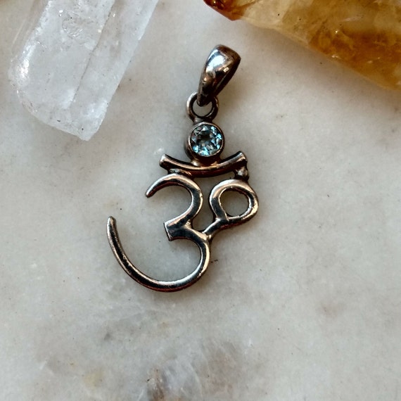 Vintage Ohm Pendant with Blue Topaz in .925 Sterl… - image 2
