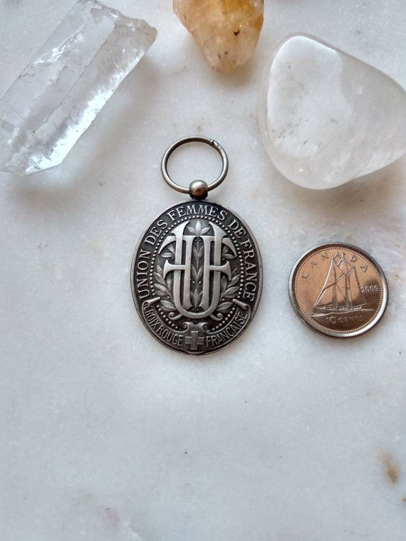Rare Antique Solid Silver French Medal or Pendant… - image 2