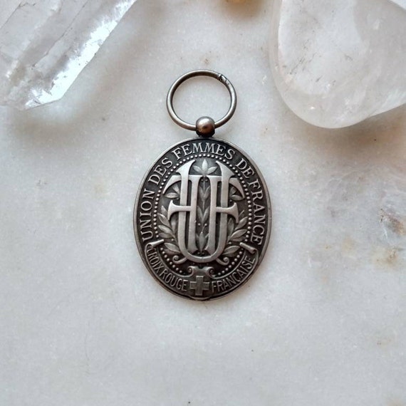 Rare Antique Solid Silver French Medal or Pendant… - image 1