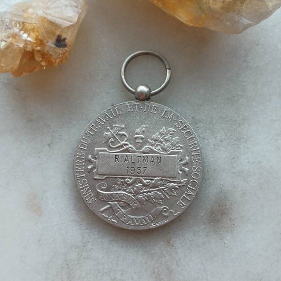 Vintage 1957 French Medal Pendant in Solid Hallma… - image 6