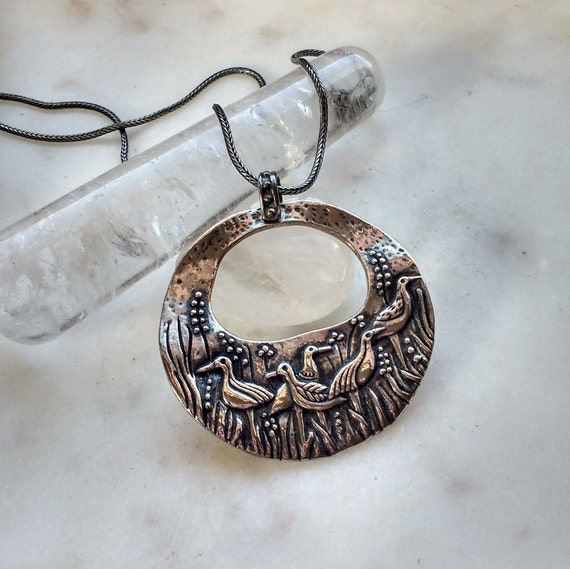 Beautiful Large Bird Pendant with Lovely Wheat Ch… - image 1