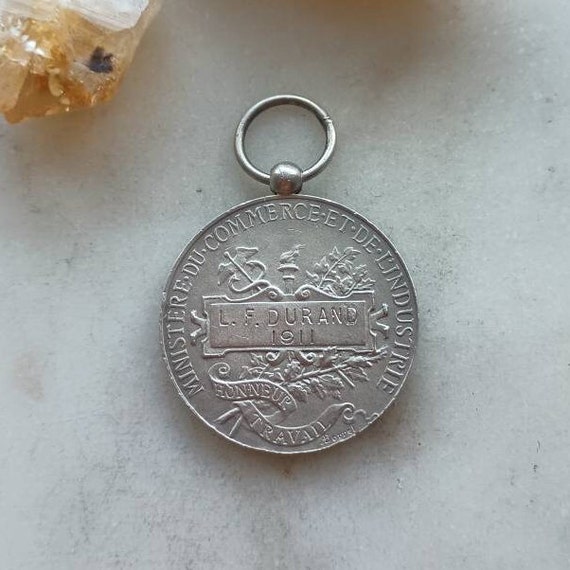 Antique 1911 French Medal Pendant in Solid Hallma… - image 2