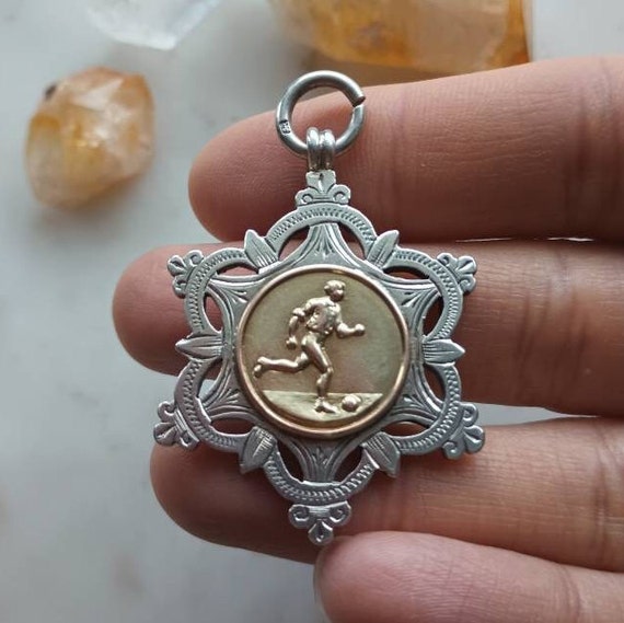 Ornate Antique Edwardian Fob Medal Pendant in Sol… - image 2