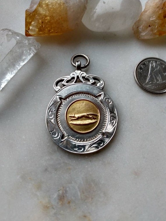 Stunning Vintage Greyhound Fob Medal Pendant in S… - image 4