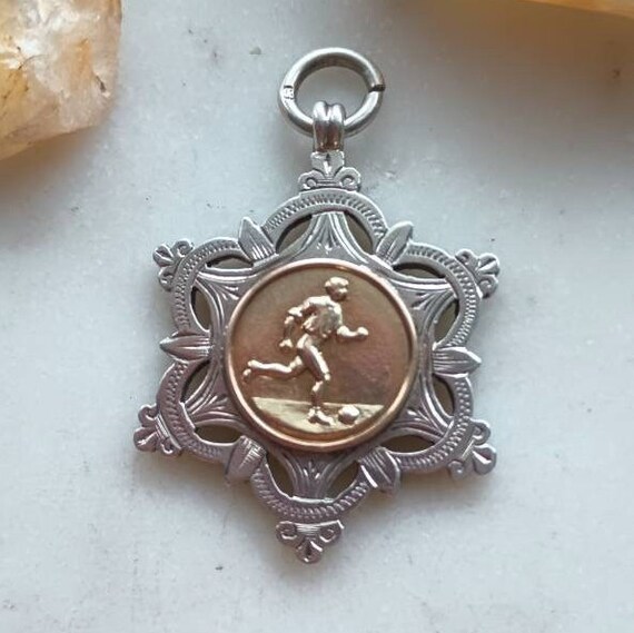 Ornate Antique Edwardian Fob Medal Pendant in Sol… - image 1