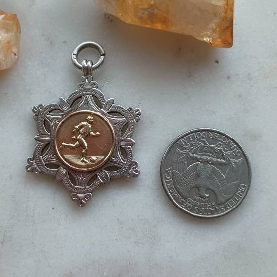Ornate Antique Edwardian Fob Medal Pendant in Sol… - image 4
