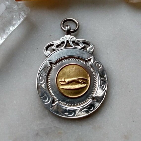Stunning Vintage Greyhound Fob Medal Pendant in S… - image 1