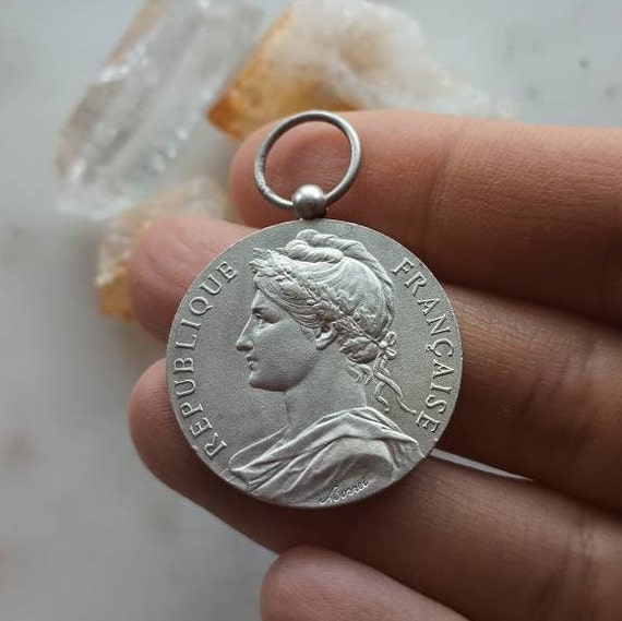 Vintage 1957 French Medal Pendant in Solid Hallma… - image 4