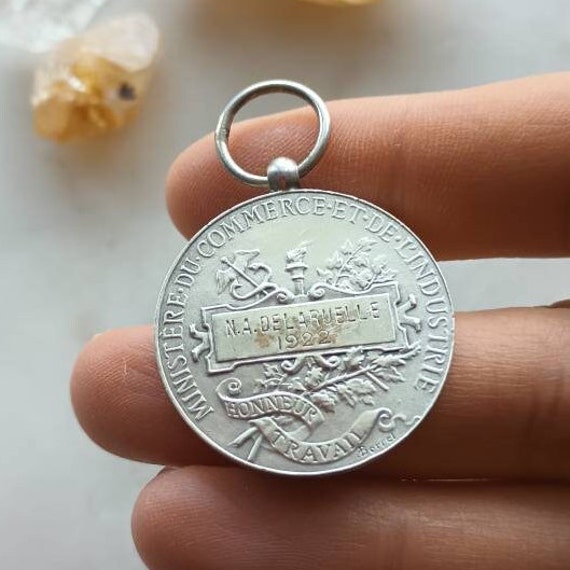 Antique 1922 French Medal Pendant in Solid Hallma… - image 6