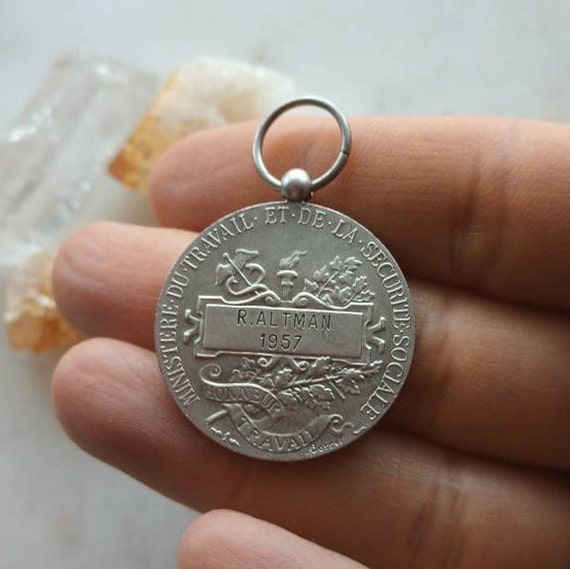 Vintage 1957 French Medal Pendant in Solid Hallma… - image 2
