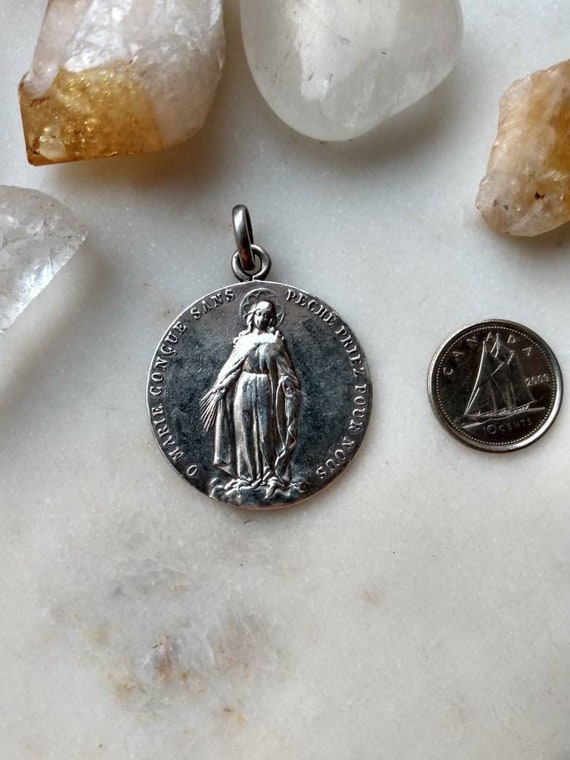 Pretty Antique French Marie Medal Pendant Inscrib… - image 3