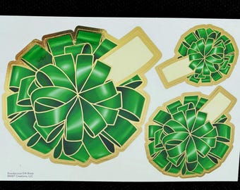 Pegatinas BOWDACIOUS GIFT con lazos - 18 lazos - Verde con detalles dorados