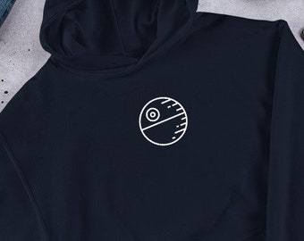 Star Wars Hoodie Long Sleeve Death Star Black Navy Warm Cozy Winter Unisex Star Wars Fan Shirt Christmas Gift Minimalist Graphic Tee