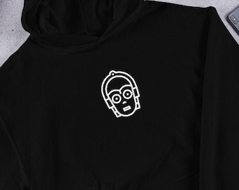Star Wars Hoodie C3 PO Long Sleeve Black Navy Warm Cozy Winter Unisex Star Wars Fan Shirt Christmas Gift Minimalist Graphic Tee Helmet