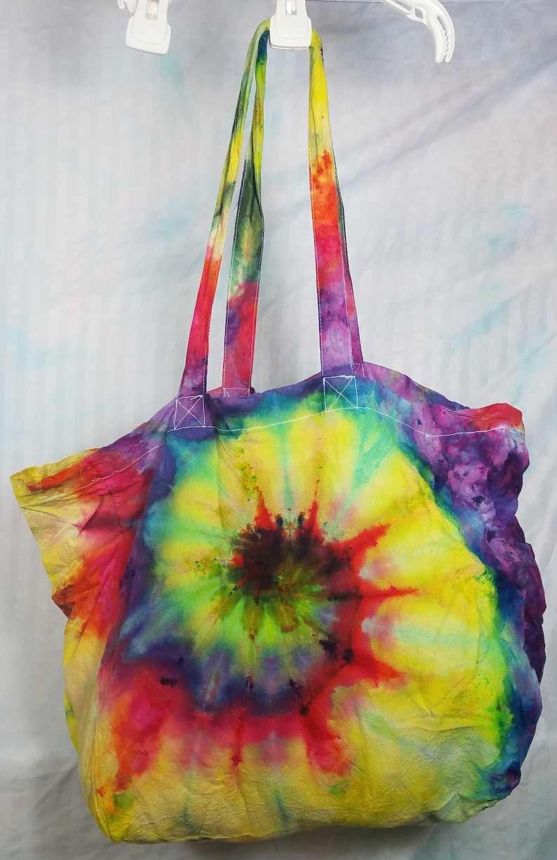 Rainbow Spiral Market Bag with Geateful Dead embellishment
