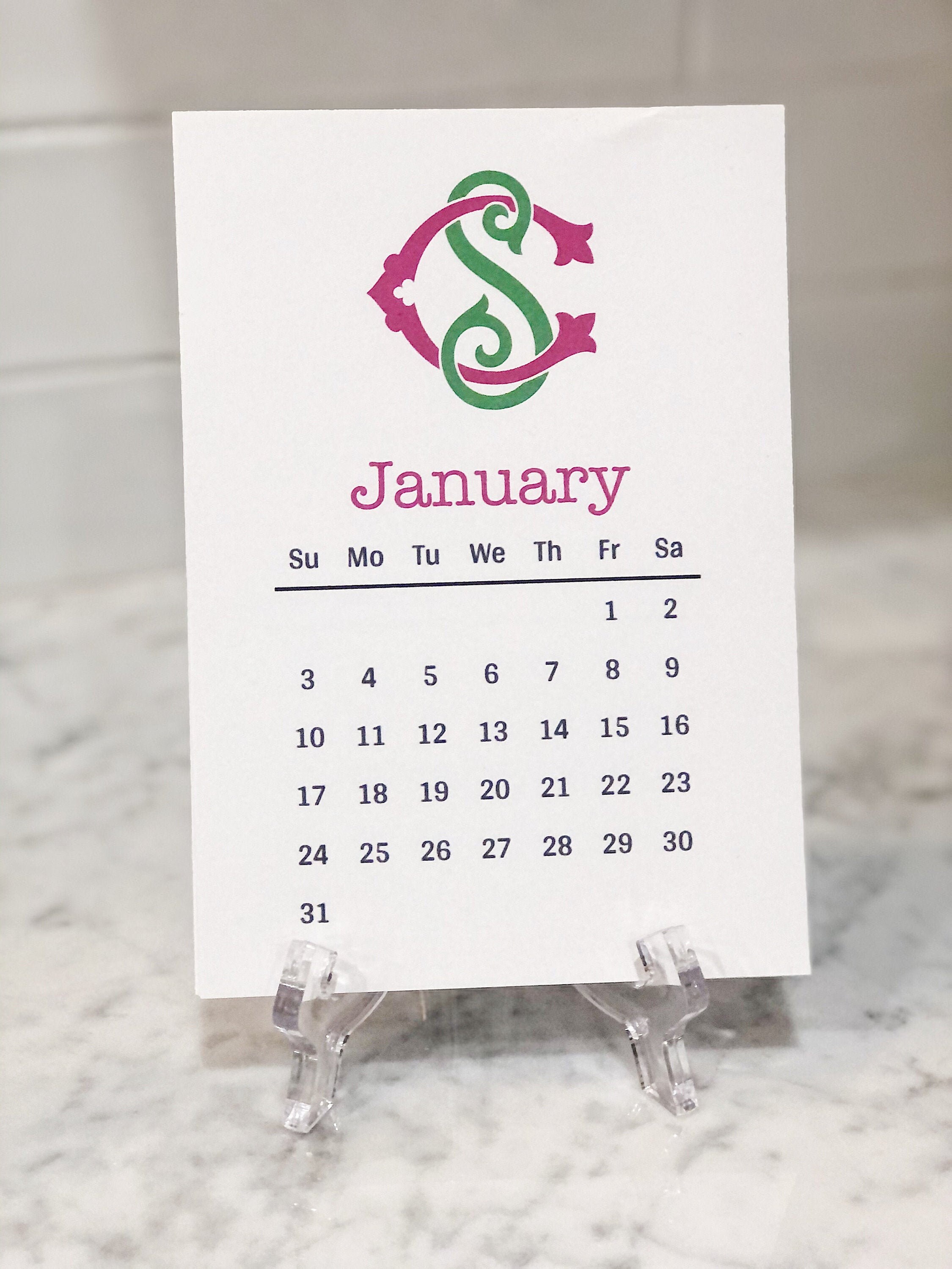 2021 Monthly Personalized Desk Calendar With Lucite Stand Etsy