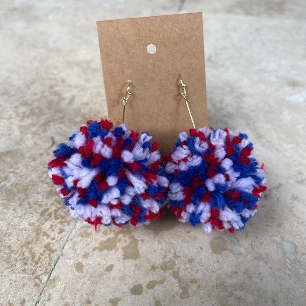 Game Day Spirit Pom Pom Earrings, Pick your School Colors Spirit Pom Pom Earrings