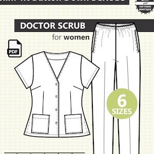 Complete NURSE SCRUBS PDF Sewing Pattern for Women Uniform lab Coat ...