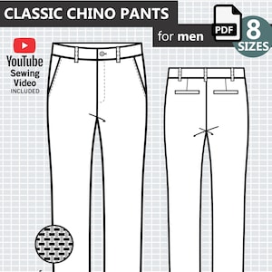 CHINO PANTS for men - PDF Sewing Pattern / Khaki Pants. Basic pants for men - All Sizes from 28 to 42 / Trousers Sewing Pattern for Men.