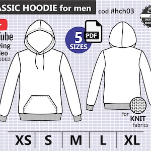 Hoodie PDF Sewing Pattern for MEN. Sizes From Xs to Xl / Printable ...