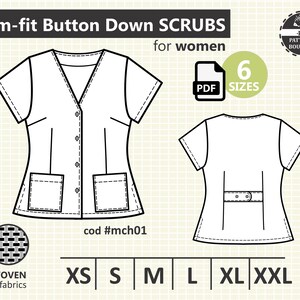 NURSE SCRUBS Lab Coat / PDF Sewing Pattern for Women: Xs to Xxl ...