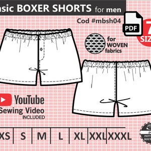 BOXER SHORTS for men PDF Sewing Pattern & Youtube Video / Classic Boxer Shorts Pdf Pattern. Sizes from Xs to Xxxl - Instant Download