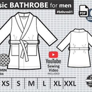 Shawl Collar BATHROBE for men - PDF Sewing Pattern & Youtube Video / Sizes from Xs to Xxl - PDF Instant Download