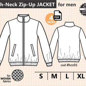 ZIP up Jacket / PDF Sewing Pattern for MEN. Sizes: S to Xl