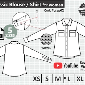 Button Up Shirt / BLOUSE. PDF Sewing Pattern for Women with Video Tutorial: Xs to Xl / Printable Sewing Pattern  / Instant download