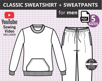 Sweatshirt and Sweatpants for Men / PDF Sewing Pattern / 5 Sizes from Xs to Xl / Instant Printable Sewing Patterns Download