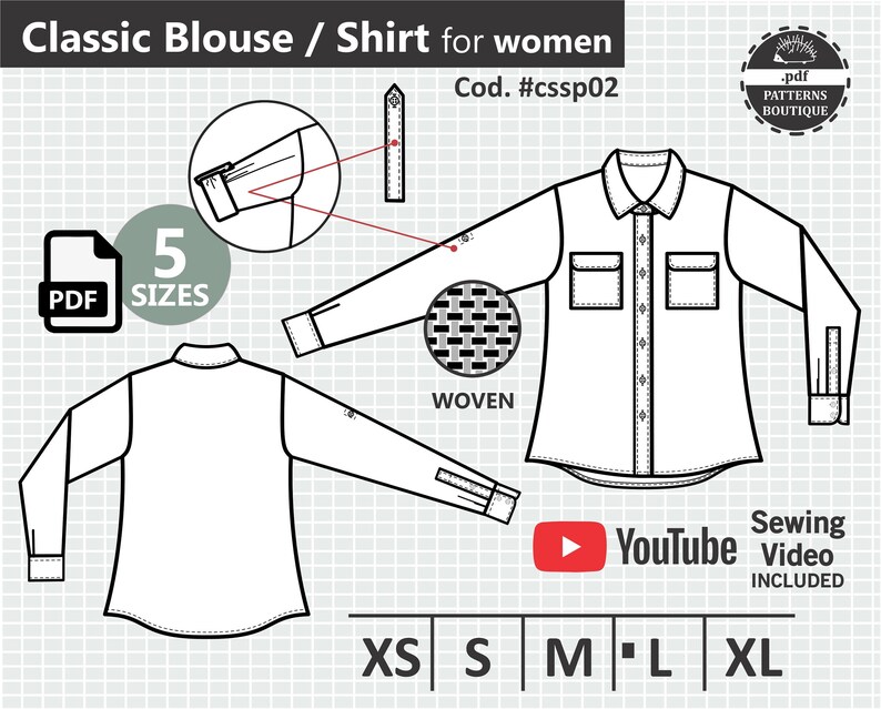 Button up Shirt / BLOUSE. PDF Sewing Pattern for Women With Etsy