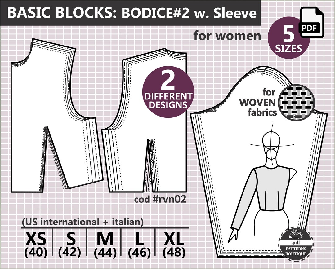 Basic BODICE BLOCK & SLEEVE Bodice Sloper 2 in 1 / Pdf Sewing Pattern ...