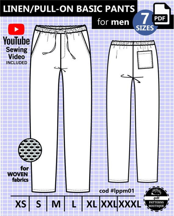 LINEN PANTS for men PDF Sewing Pattern and Youtube Video / Etsy België