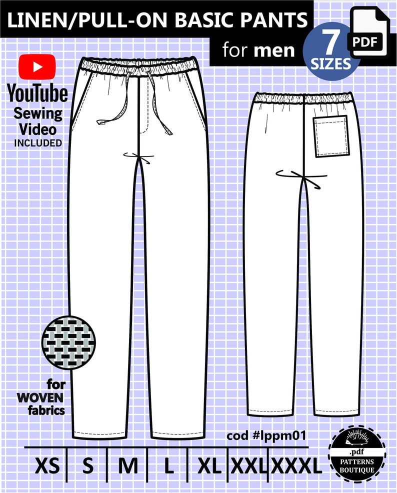 LINEN PANTS for Men PDF Sewing Pattern and Youtube Video / - Etsy