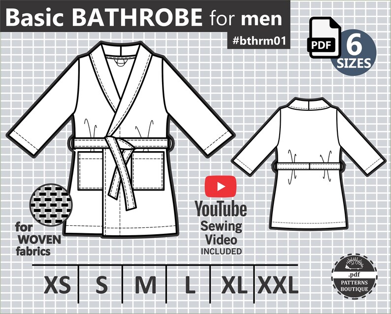 Shawl Collar BATHROBE for Men PDF Sewing Pattern & Youtube Etsy