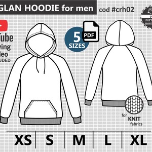 Raglan Hoodie PDF Sewing Pattern for MEN. Sizes From (Instant Download ...