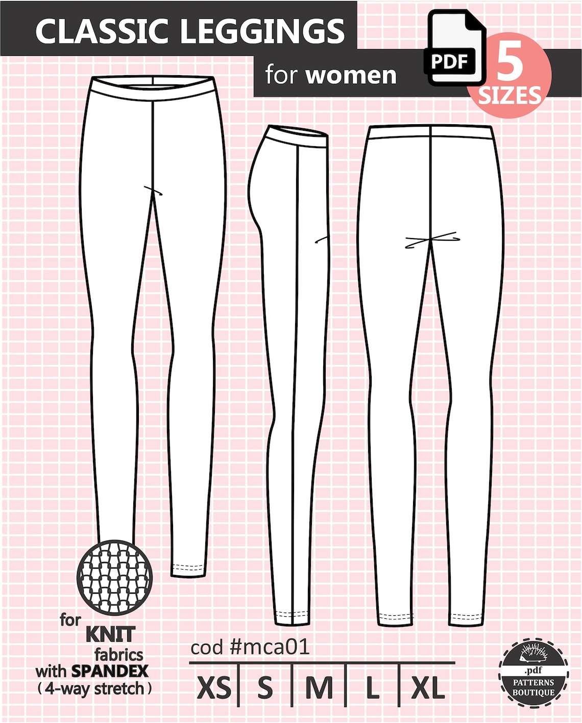 Leggings PDF Sewing Pattern for Women. 5 Sizes Xs to Xl / Etsy Nederland