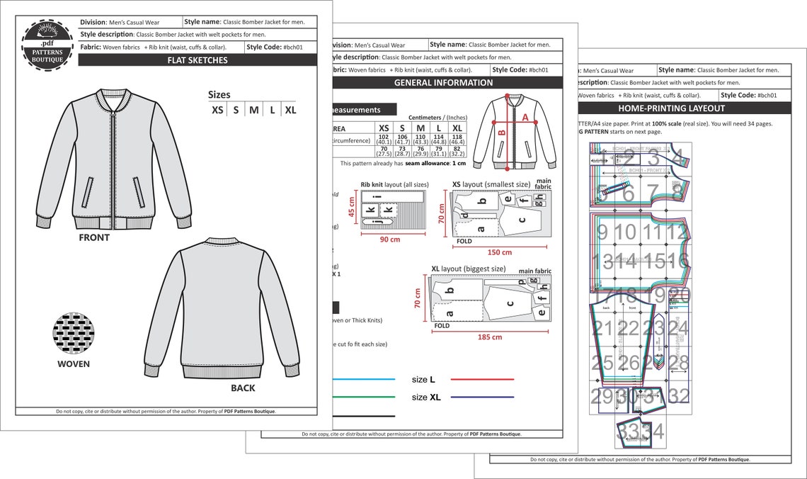 MEN JACKET PDF Sewing Pattern / Bomber Jacket for Men / Sizes Etsy