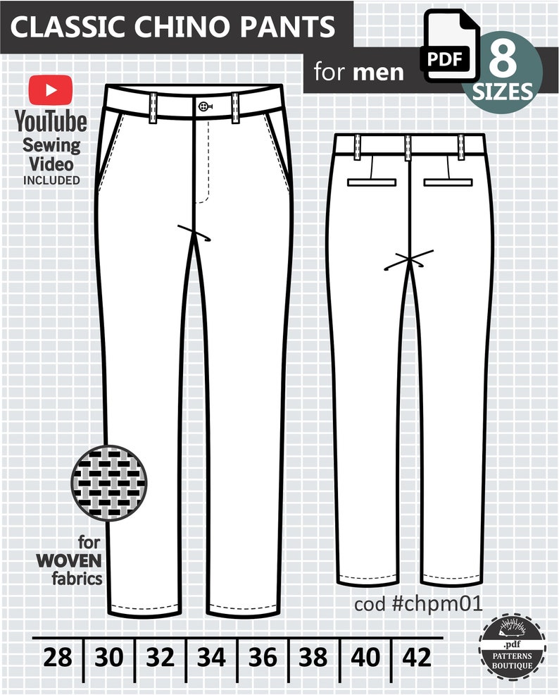 CHINO PANTS for Men PDF Sewing Pattern / Khaki Pants. Basic Etsy