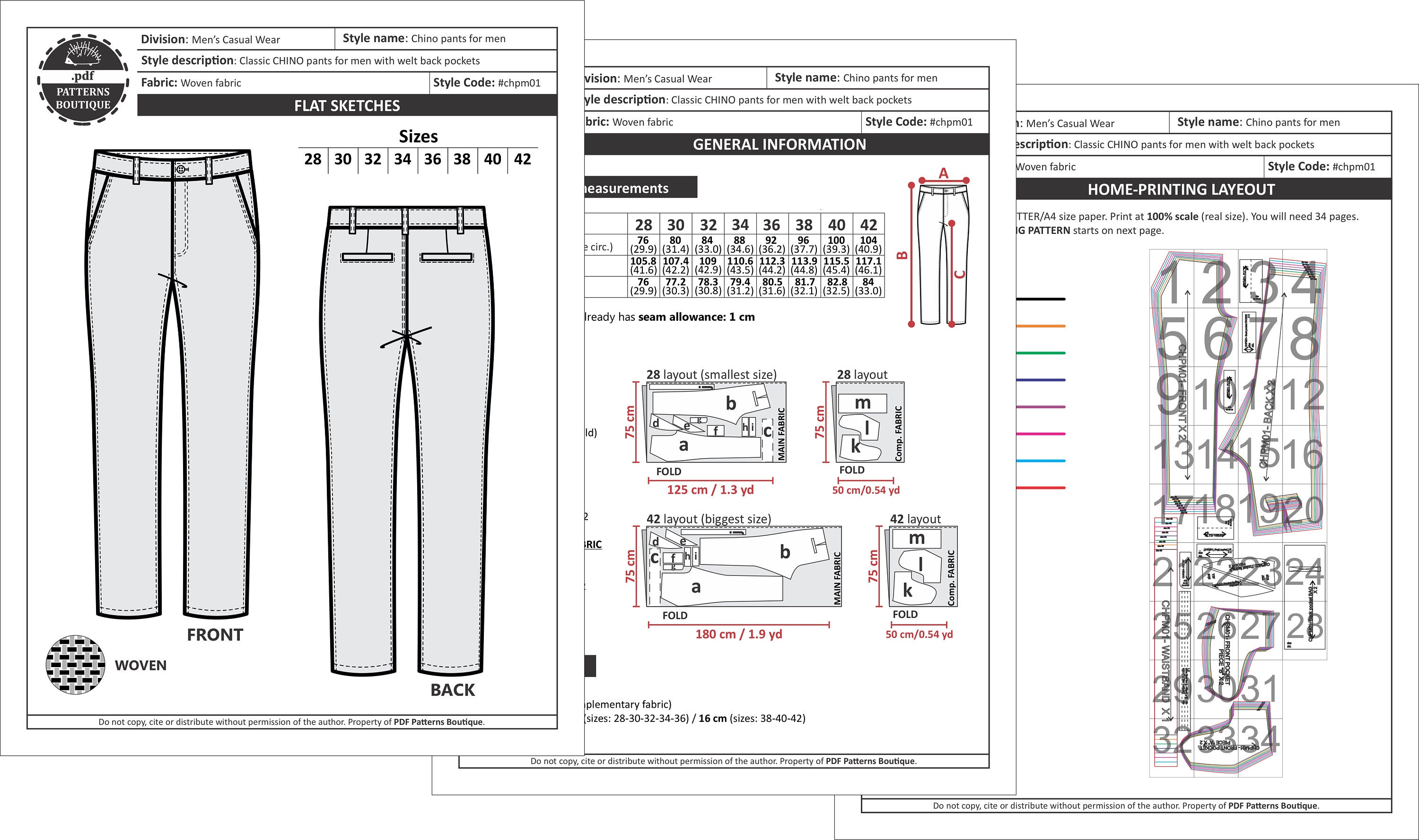CHINO PANTS for Men PDF Sewing Pattern / Khaki Pants. Basic Etsy