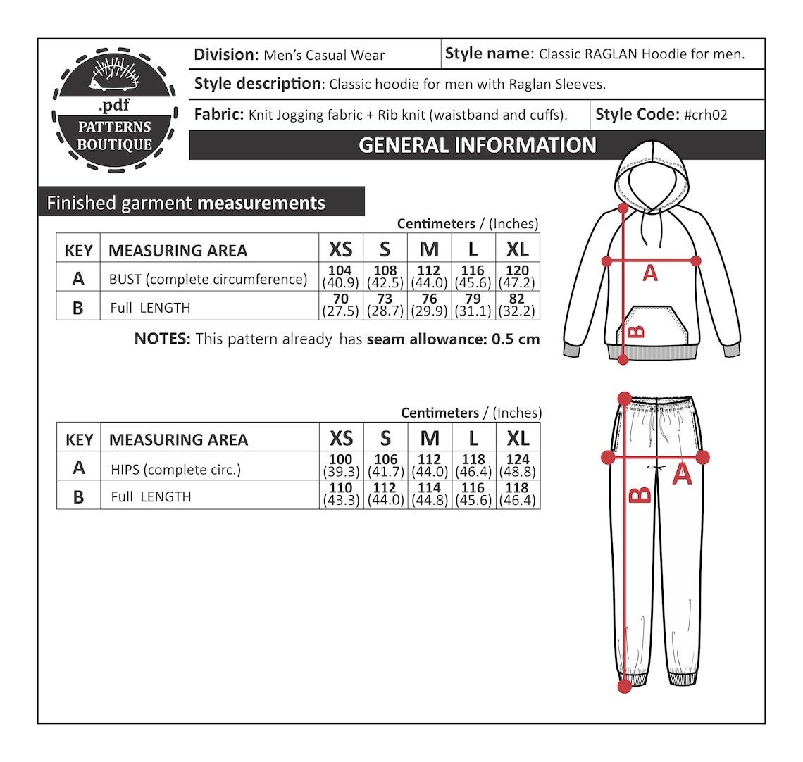 Hoodie & Sweatpants for Men / PDF Sewing Pattern / 5 Sizes Etsy