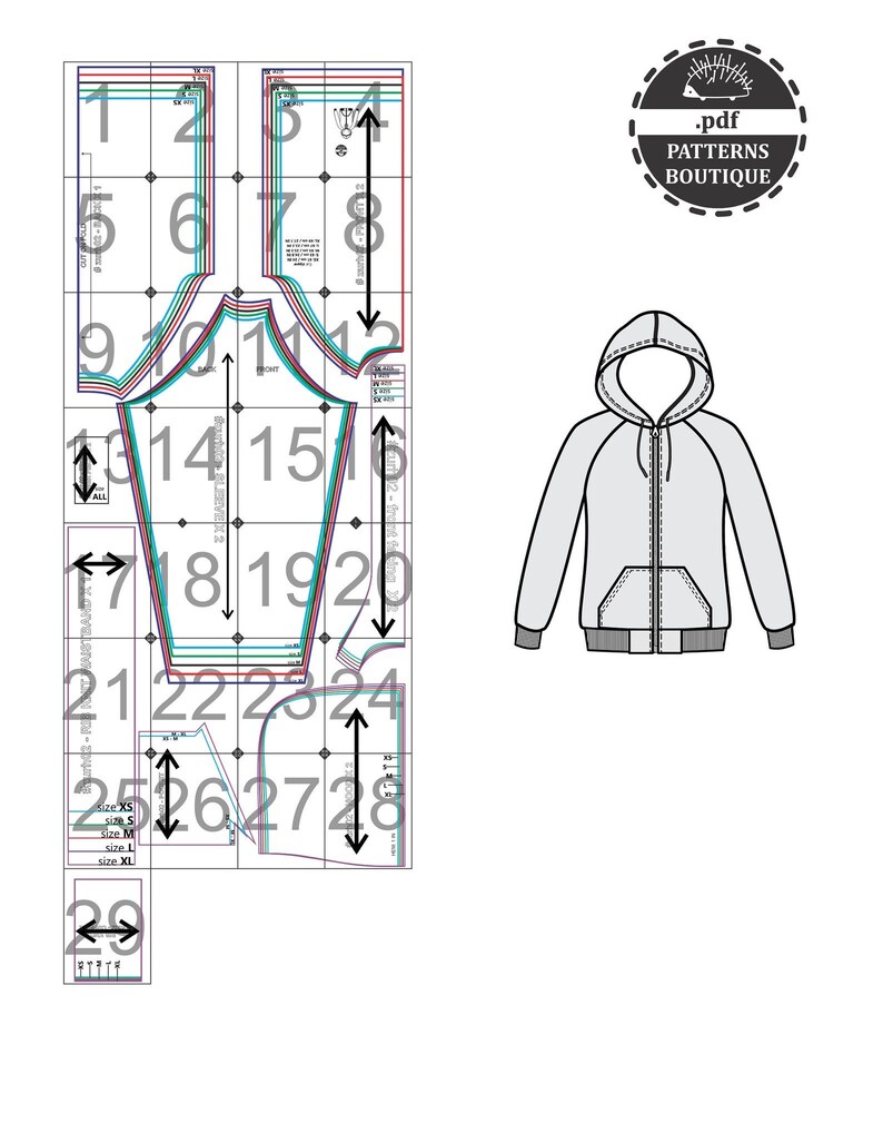 ZIP UP Raglan Hoodie PDF Sewing Pattern for Men. Sizes From | Etsy