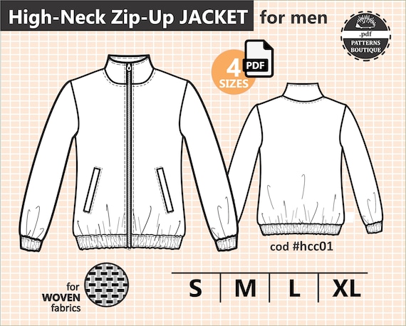 ZIP Up jacket / PDF Sewing Pattern for MEN. Sizes: S to Xl / | Etsy