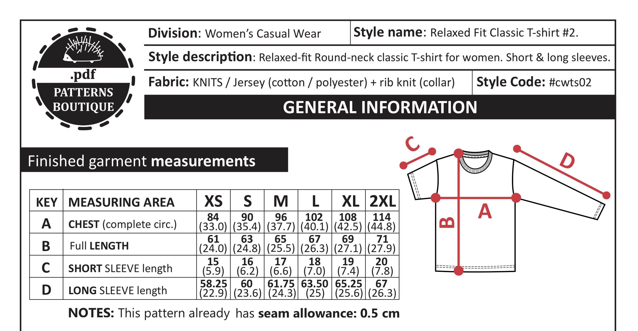 T-shirt for Women / PDF Sewing Pattern / Sizes: Xs to Xxl / - Etsy