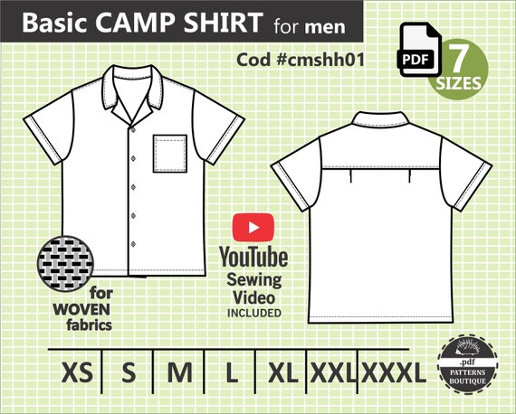 Camp Jacket Pattern CAMP SHIRT for Men PDF Sewing Pattern & Youtube Video | Etsy