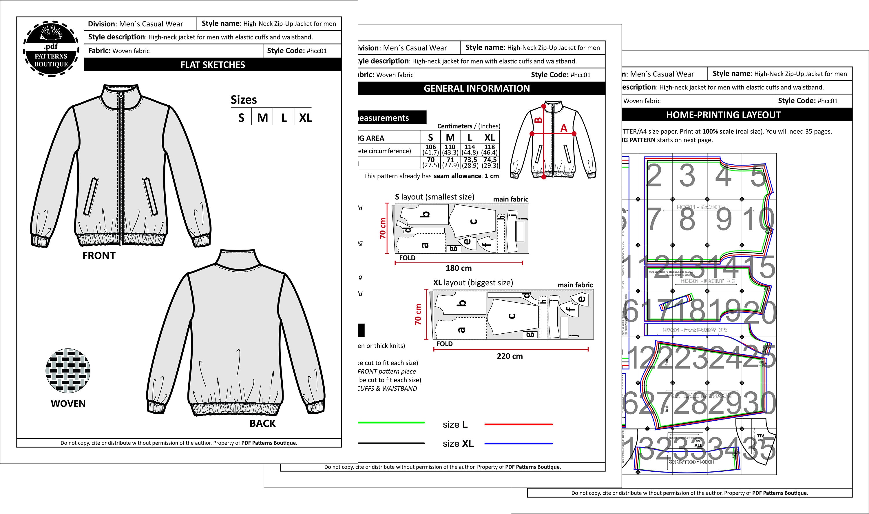 ZIP Up jacket / PDF Sewing Pattern for MEN. Sizes: S to Xl / | Etsy